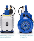 5 CFM 2 Stage Rotary Vane Vacuum Pump With Solenoid Valve For HVAC 110V Half HP Ultimate Vacuum showing front and back views