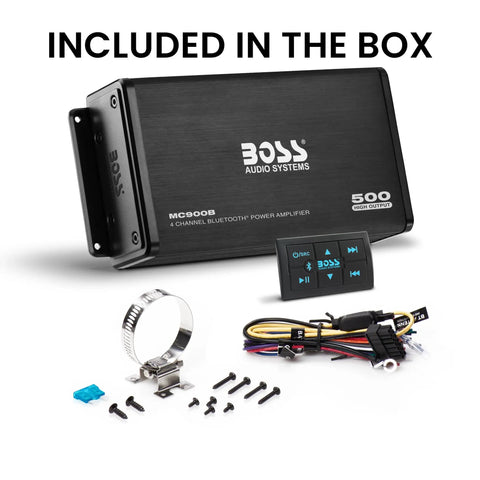 4 Channel ATV UTV Marine Amplifier With Bluetooth Remote Plug And Play, 125W Max Per Channel, 94W RMS, Weatherproof Full Range Audio