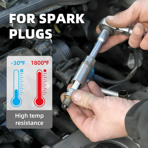 Realth copper anti-seize lubricant 30g for spark plugs; hand installing a spark plug with a socket.