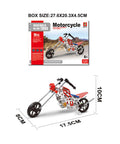 99 Piece Metal Motorcycle Model Building Kit For DIY Chopper Bike Fans And STEM Lovers in red and silver, box and built model