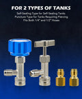 R1234yf Quick Couplers Kit With Self Sealing Taps And Puncture Can Tap, includes adapters and taps for 1/4 to 1/2 inch hoses