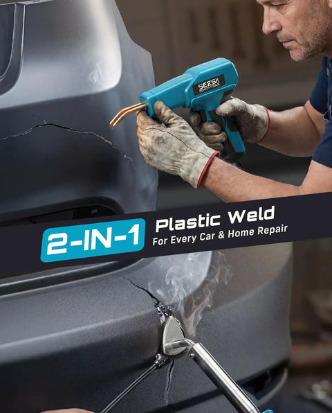 Man using Beefy 150W Plastic Welder Kit 2 In 1 Hot Stapler And Soldering Iron for car bumper repair