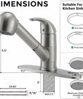 Brushed Nickel RV Kitchen Faucet With Pull Out Sprayer And 360 Degree Swivel Single Lever One Hole Installation dimensions
