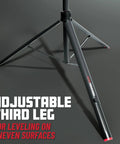 Pro Grade Heavy Duty Speaker Stand Set With LiftEEZ Self Raising Piston showing adjustable third leg for uneven surfaces