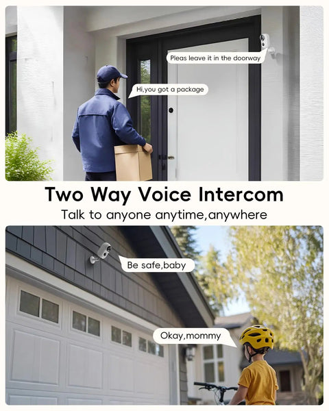 Wireless Outdoor Security Cameras With Magnetic Mount No Drill Installation mounted near door and garage, two-way voice intercom.