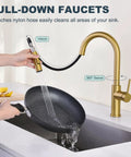 Tohlar Gold Kitchen Faucet with Pull Down Sprayer, 14-inch hose, 360° swivel, stylish brushed gold finish in kitchen.
