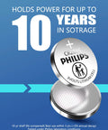 Hella Reliable CR2025 Lithium Coin Cell Battery 5 Pack showing 3V lithium cell with a 10-year power storage capability.