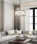 Dope Modern Drum Chandelier Pendant Light With Black Metal Frame And Fabric Shade for kitchen island and dining room in living area