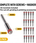 25 Pack Rotary Tool Mandrels Workhorse 1 8th Inch Shank Dremel 402 Compatible Replacement Holders displayed with screws and washers