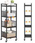 Expandable 4 Tier Slim Storage Cart On Wheels In Black With Adjustable Width From 8.3 To 12.6 Inches For Narrow Gaps In Kitchen Laundry Garage