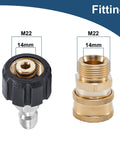Raincovo pressure washer quick-connect fittings, M22 to 3/8 in hose adapter, brass and plastic, 4 pieces