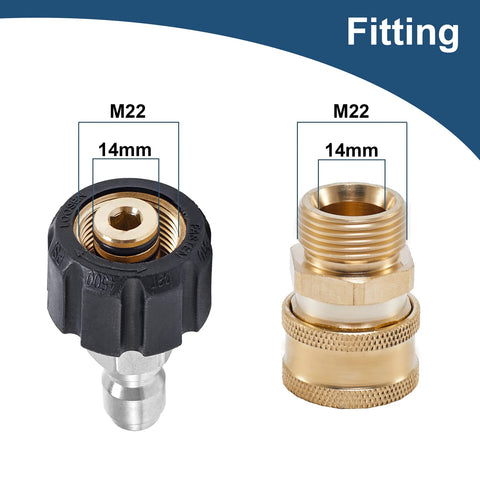 Raincovo pressure washer quick-connect fittings, M22 to 3/8 in hose adapter, brass and plastic, 4 pieces
