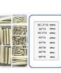 Cylindrical Pin Locating Dowel Set 304 Stainless Steel DIN 6325 M1 To M8 Combo Kit in a plastic compartment box with specifications.