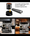Rock Solid Tamper Base for Luxe Cafe Espresso Makers showing stability with portafilter on countertop in a kitchen setting