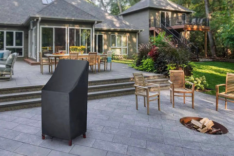 600D Heavy Duty Waterproof Stackable Patio Chair Covers for 4 to 6 high back chairs on outdoor patio
