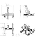 Technical drawing of Gantry Linear Stage XYZ Slide Table for DIY CNC Machining with dimensions and 100mm travel on each axis.