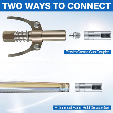 right angle grease gun coupler 1/8 NPT showing two connection options