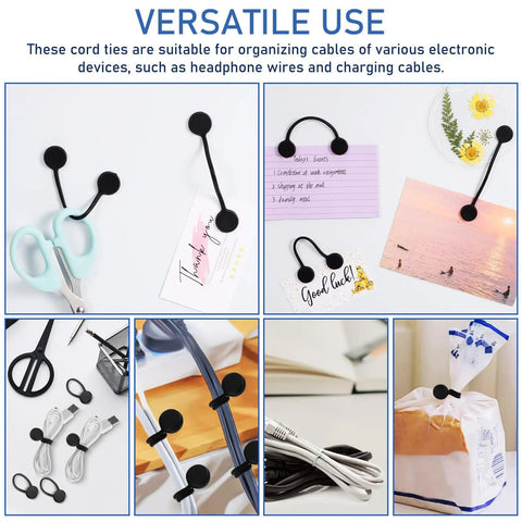 Slick Magnetic Silicone Cable Ties 10 Pack Reusable Cord Organizer For Laptops Phones Travel Gear holds various cables.