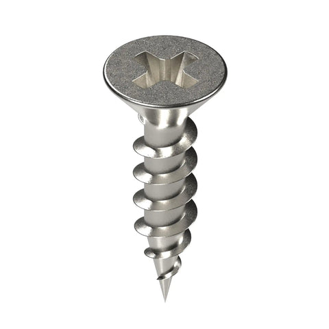 Close-up of a steel screw with a cross head, designed for secure fastening in woodworking applications.