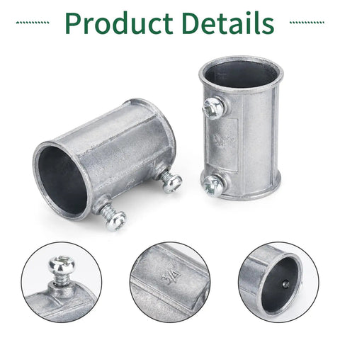20 Piece Three Quarter Inch EMT Conduit Fittings Set For Connecting Pipes displayed with close-up details of rugged fittings