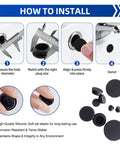 Installation guide for 150 Piece Flexible Rubber Hole Plugs Kit In 9 Sizes For Round Holes, showing measurement and fitting steps.