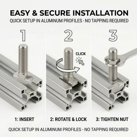 Premium M8 X 40mm T Slot Bolts With Matching Flange Nuts compatible with aluminum profiles during installation steps.