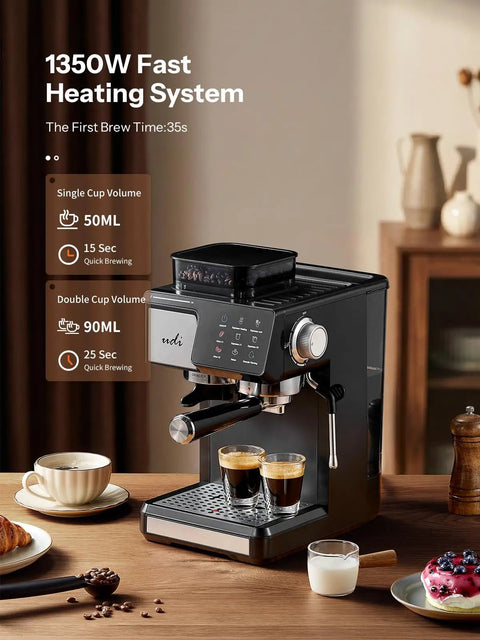 Hassle Free Home Barista Espresso Machine Featuring Customizable Grind Options And Intuitive Touchscreen Controls For Smooth Daily Pulls And Velvety Frothed Drinks on wooden surface with coffee and pastries.