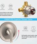 Tub And Shower Faucet Set With Dual Shower Heads, Matte Black, Four-Way Valve, Single Lever Control Trim Kit, brushed valve detail