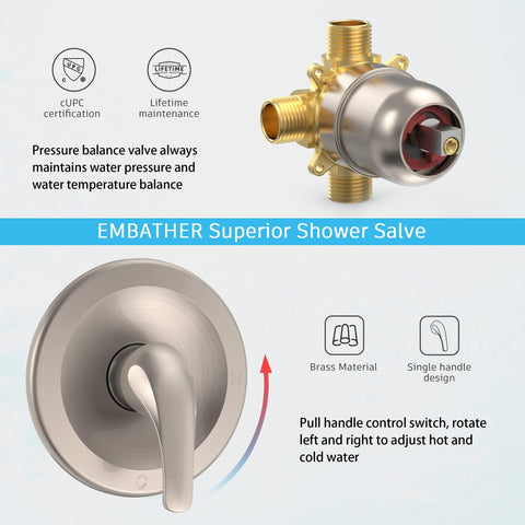 Tub And Shower Faucet Set With Dual Shower Heads, Matte Black, Four-Way Valve, Single Lever Control Trim Kit, brushed valve detail