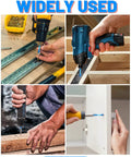 Heavy Duty Magnetic Impact Driver Bit Set With Blue Titanium Coated S2 Steel used for various tasks, shows versatility and application in wood and cabinet work.