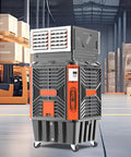 Industrial Grade Evaporative Cooler Featuring 50 Fan Speeds And Copper Motors Pumping Hella Fresh Air Across 1800 Square Feet Patios Warehouses Barns And Workshop Areas Smashing Stale Heat Until You Chill Out Totally in a spacious warehouse.