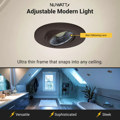 3 Inch Canless LED Recessed Downlight Kit 4 Pack With Gimbal Trim Easy Install Dimmable Five Color Temps Matte Bronze Finish