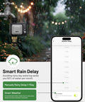 Smart WiFi Sprinkler Timer With Rain Delay, Auto And Manual Modes, Outdoor Hose Irrigation Controller app interface showing rain delay settings.