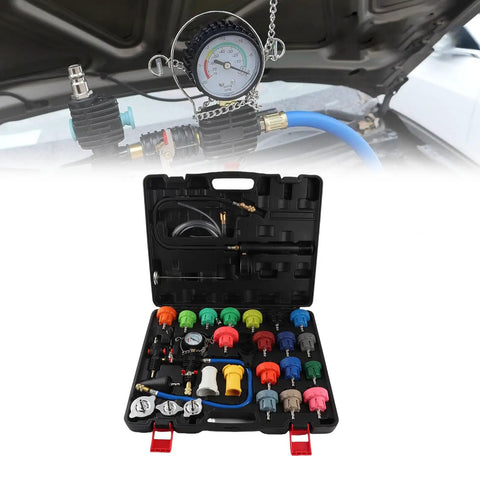 Universal Radiator Pressure Tester Kit With Pump Gauge For Coolant System Leak Detection And Vacuum Refill Tool Auto Cooling Water Tank Diagnostic Adapter Set Heavy Duty