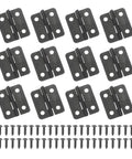 Three Quarter Inch Small Butt Hinge Set With Screws, Black Finish, Pack Of 12 Hinges And 48 Screws, displayed with hardware