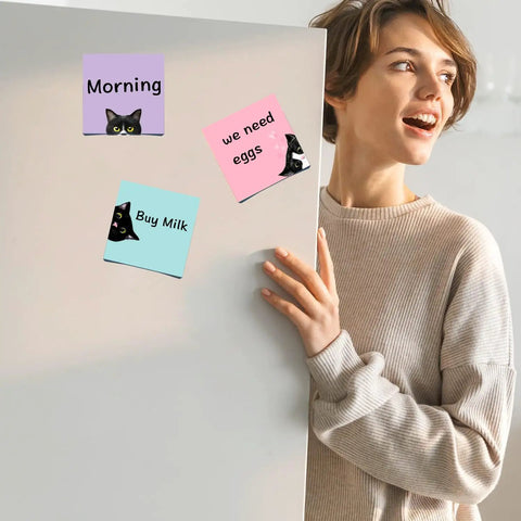 Nine Pad Cat Themed Sticky Notes Set In Pink With Super Adhesive Self Stick Notes, 3x3 Inch Memo Pads on fridge
