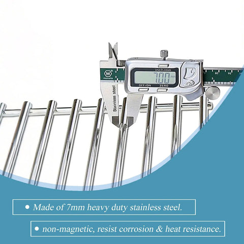 3 Pack 304 Stainless Steel Grill Grates And Emitter Plate Replacement Kit For Char-Broil Infrared Grills Heavy Duty SUS304 7mm Rod Non Magnetic Corrosion Resistant Long Lasting Replacement Set, showing close-up of 7mm rods with caliper measurement.
