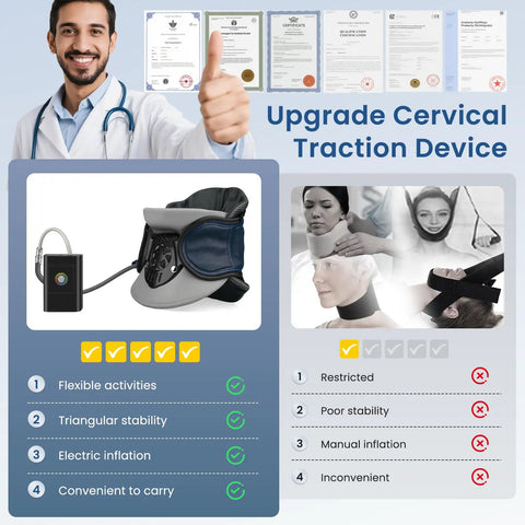 Sick Of Neck Pain? This Adjustable Cervical Traction Device With Built Air Pump highlights features like electric inflation and portability.