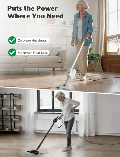 Professional Grade Multi Function Steam Mop With Detachable Handheld Steamer For Hardwood And Tile Floors Quick Heat Tech in use.