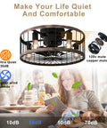 20 Inch Bladeless Caged Ceiling Fan With Lights Remote Control Low Profile Farmhouse Style Enclosed Rustic Wood Edge Finish