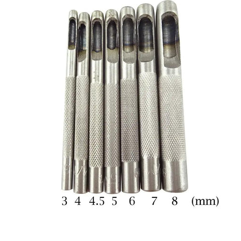 Leather Craft Hollow Hole Punch Set Pro Grade 7 Piece Round Punch Tool Range 3mm 4mm 4.5mm 5mm 6mm 7mm 8mm Knurled Grip