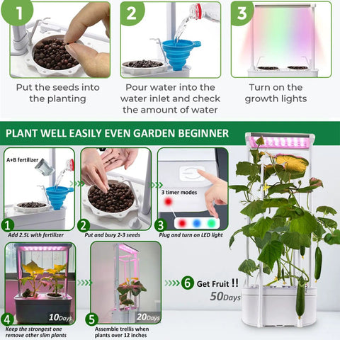 Step-by-step setup of Smart Indoor Hydroponic Garden System Kit With Trellis And LED Grow Light for fast plant growth
