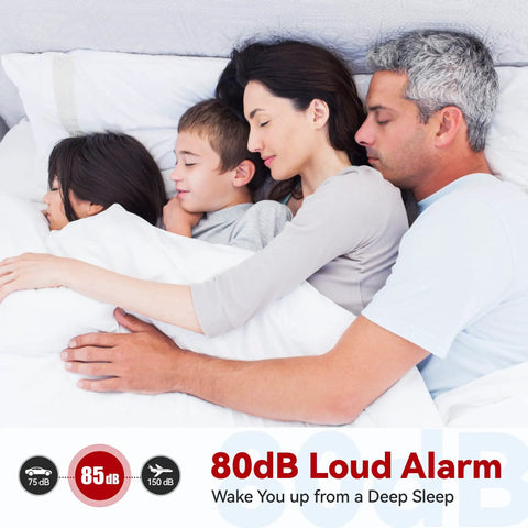 Family sleeping peacefully, comforted by 10 Year Battery Operated Photoelectric Sensor Smoke Alarm With Test Silence Button And LED Indicator Lights For Home Use, UL Listed Fire Alarm Detector Pack Of Six, with 80dB loud alarm feature.