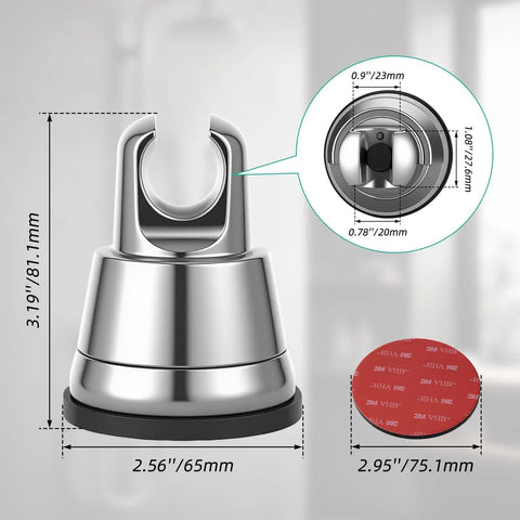 Vacuum Suction Cup Shower Head Holder With Removable Wand Bracket, Adjustable Height Wall Mount For Handheld Shower, ABS Plastic