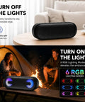 Portable Bluetooth Speaker With Lights For Holidays And World Cup Fans, shown on a table with RGB lighting modes displayed.