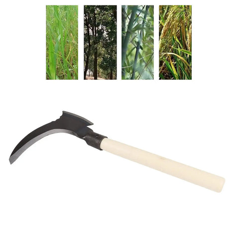 Heavy Duty High Manganese Steel Double Sickle Handheld Gardening Tool With Wooden Handle For Weeding Trimming Pruning And Harvesting