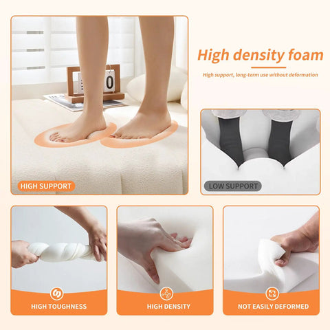 Custom Window Seat Cushions For Indoor Use Circle Fleece Bay Window Cushion Waterproof Non Slip Bench Cushions For Indoor Furniture Scratch Resistant Anti Cat Scratch Cozy Home Decor Flexible Shape Or Thickness showing high density foam support with foot pressure demonstration, highlighting toughness and resilience in design.