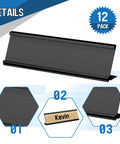 12 Pack Aluminum Desk Name Plate Holders 2 By 8 Inch Blank Name Plates For Office School Classroom with black display stand details