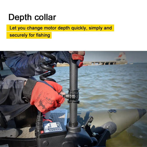 Person adjusting Electric Bow Mount Trolling Motor 12V Beefy 55Lbs Thrust With 48 Inch Shaft And Wireless Remote on boat