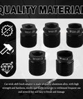 Five Piece Aluminum Gear Shift Knob Adapter Kit With Dope Precision Threads For Cars Includes M8x1.25 M10x1.25 M12x1.25 M10x1.5 M14x1.5 Female Adapters And M18x1.5 Male Threads Universal Stick Shift Car Accessories adapters displayed on quality material background